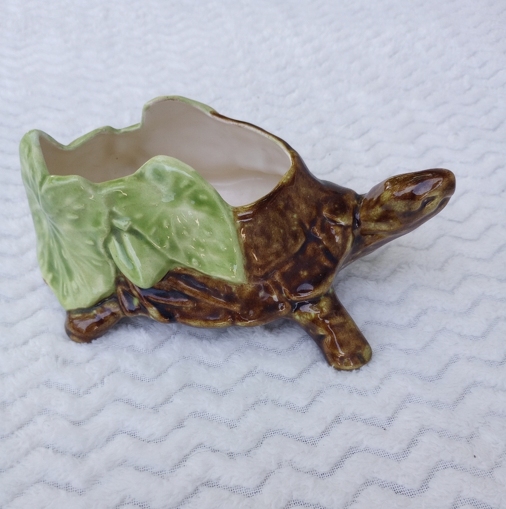 Vintage turtle planter pot succulent brown green